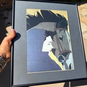 Vintage 1983 Patrick Nagel Serigraph Framed Print 12” X 14” Girl With Horse, POP